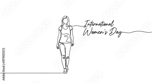 Minimalist line drawing celebrating strength and empowerment of women on International Women's Day