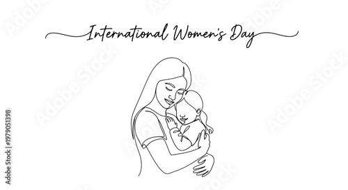 Celebrating International Women's Day with a Heartfelt Illustration of Motherly Love Featuring a Woman Embracing a Child in an