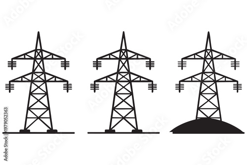Electricity Transmission Tower Icons for Power Grid and Energy Infrastructure Design