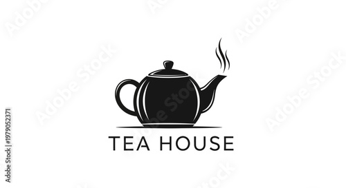 Black Teapot Silhouette with Steam, Tea House Logo