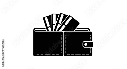 Black Wallet Icon with Credit Cards, Vector Illustration