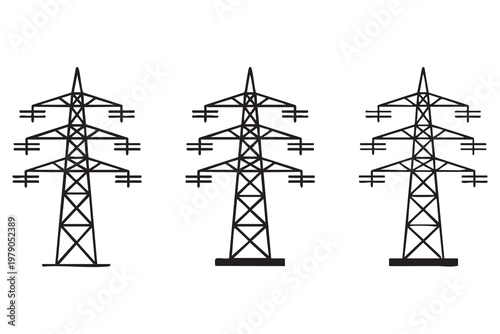 High Voltage Powerline Tower Icons for Industrial Energy and Infrastructure Projects