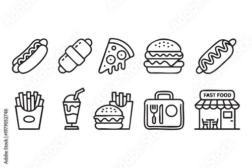 Fast Food Restaurant Icons for Menu Design and Delivery Services