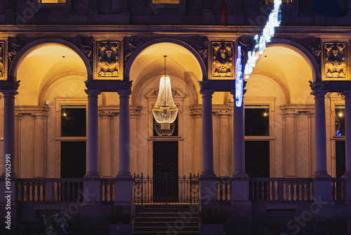 night shot of the downtown of Milan during the Christmas season, Milan, Italy