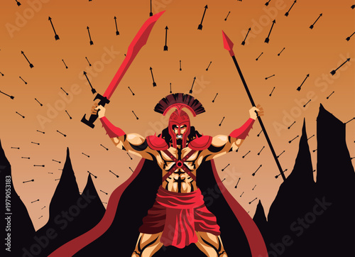 ares mars greek god of war on battlefield with weapons