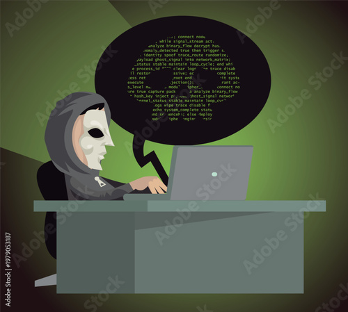 anonymous hacker writing malicious code on computer
