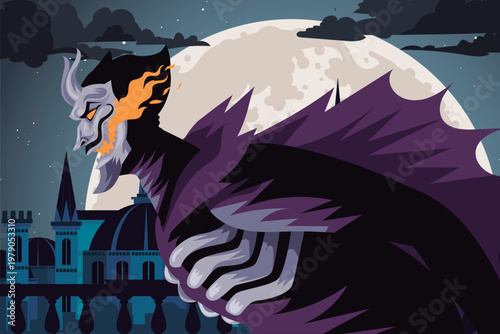 spring heeled jack horned mask breathing fire in victorian night