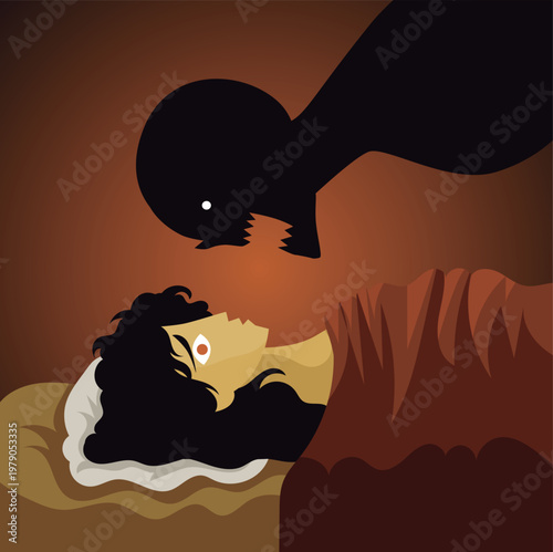 terrified woman paralyzed by sleep paralysis demon