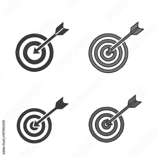 Four bullseye targets with arrows hitting center of each one