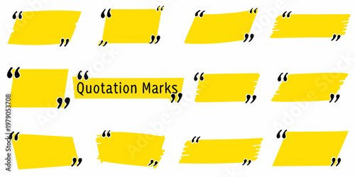 Collection of vibrant yellow speech bubbles with distinct quotation marks