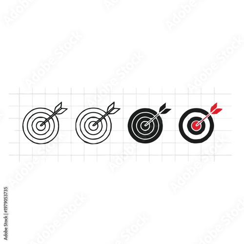 Bullseye targets with arrows hitting mark in sequence