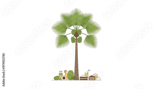 Palmyra palm tree with traditional food icons vector illustration symbol of Tri Ton An Giang culture
