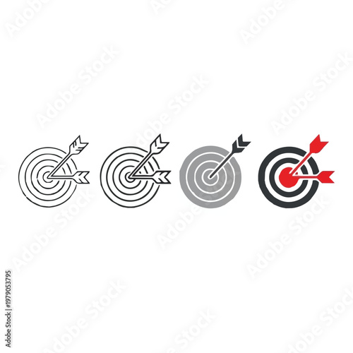 Four targets with arrows hitting bullseye in progression