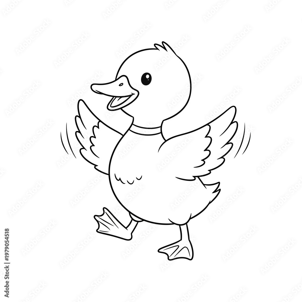 Obraz premium Cute cartoon duckling walking and waving wings, isolated on white background.