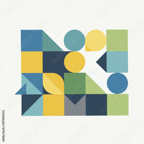 Geometric abstract composition with various shapes and colors