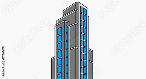 Modern stylized skyscraper illustration, a vector graphic of an urban architectural structure