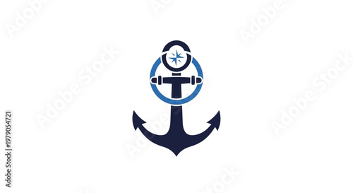 Nautical Logo Depicting Compass and Anchor Combined, a Symbol of Navigation