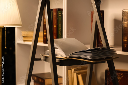 Book on stepladder in dark ...