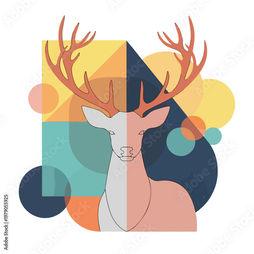 Geometric illustration featuring a stylized deer with antlers