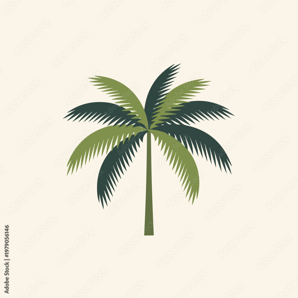 Obraz premium Stylized green palm tree illustration on cream-colored background
