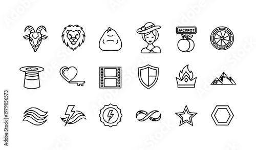 Modern logo outline icons in circular layout with branding animal and abstract symbols vector pack