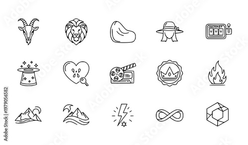 Logo outline icons set with animal abstract and branding symbols minimal line vector collection