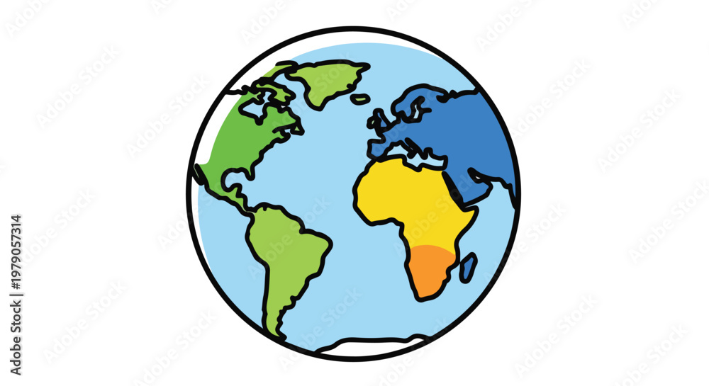 Obraz premium A cartoon globe highlighting continents