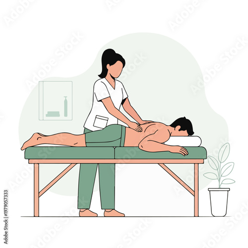 A woman in a white top massages a man lying on a green massage table