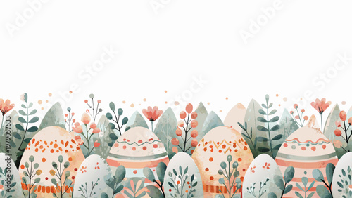 Watercolor easter eggs and floral elements create a festive border