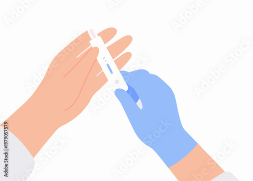 Illustration depicting a hand performing a rapid antigen test with a lancet