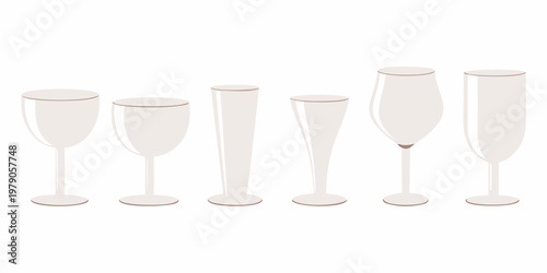 An assortment of elegant empty champagne and wine glasses arranged in a row