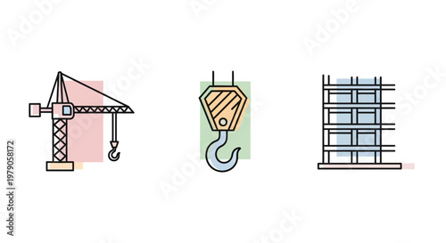 Industrial crane hook and scaffolding structure.