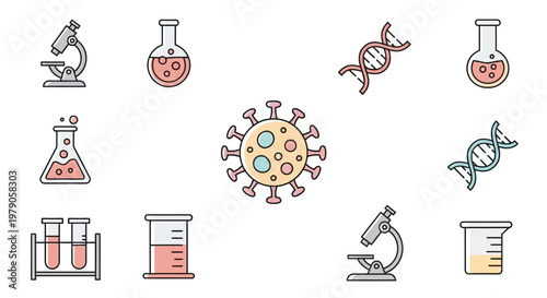 Medical Research Laboratory Equipment Icons.