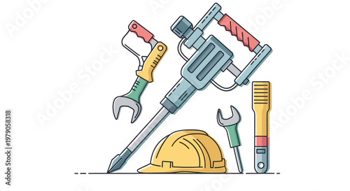 Construction tools and equipment set.