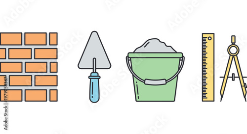 Construction tools and materials set.