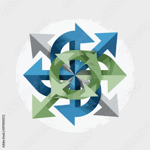 Graphic with arrows pointing outward and in a circular pattern