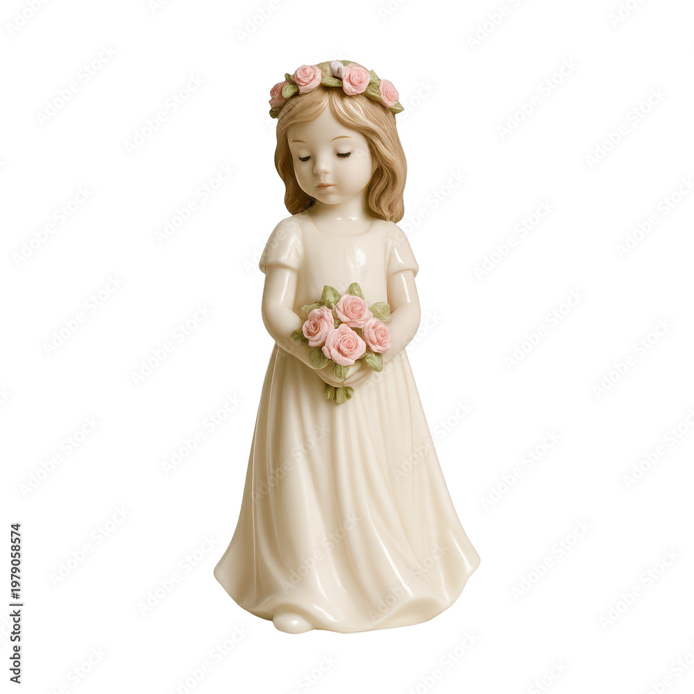 Fototapeta premium PNG Ceramic girl figurine holding flowers.