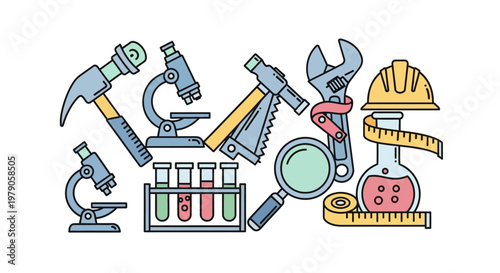 Collection of various science tools equipment.