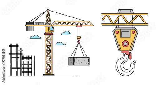 Yellow Construction Crane Hook Closeup.