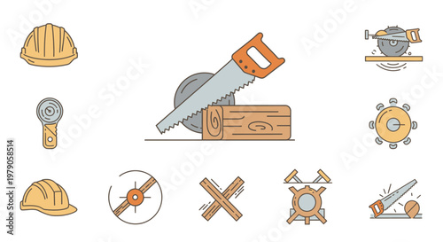 Construction tools and equipment set.