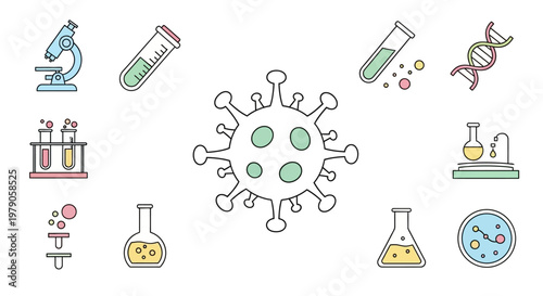 Medical science laboratory test icons set.