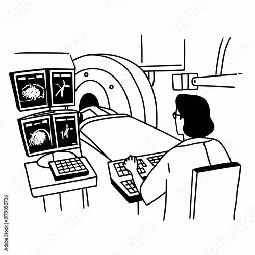 Medical Professional Operating Advanced Imaging Machine.