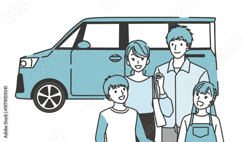 車と家族のお出かけイメージイラスト