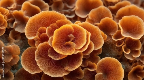 Close-up Shot of Vibrant Orange Fungi in Natural Habitat Showcasing Intricate Details and Textures