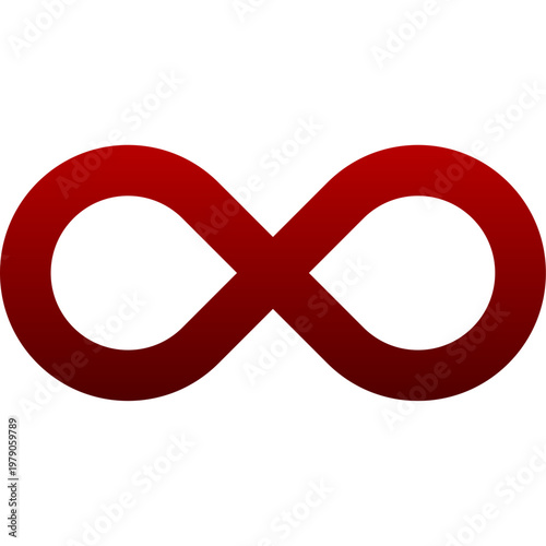 Red infinite icon for unlimited play loop and continuous flow cycle