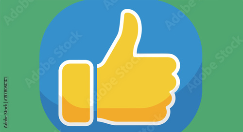 A yellow thumbs-up icon on a blue circle with a green background