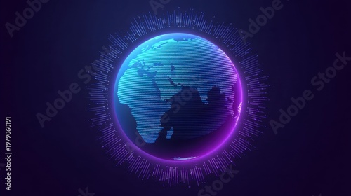 Futuristic Digital Earth Globe with Vibrant Colors and Runes in Background, Ideal for Technology Themes