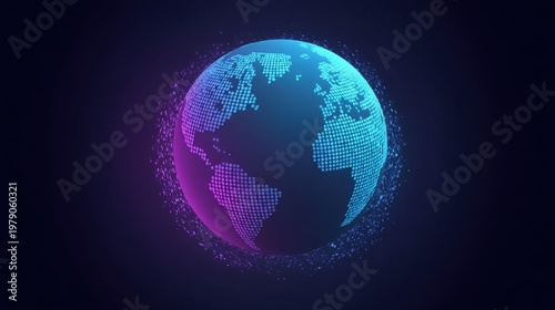 Digital Representation of Earth with Geometric Patterns and Vibrant Colors in a High-Tech Design