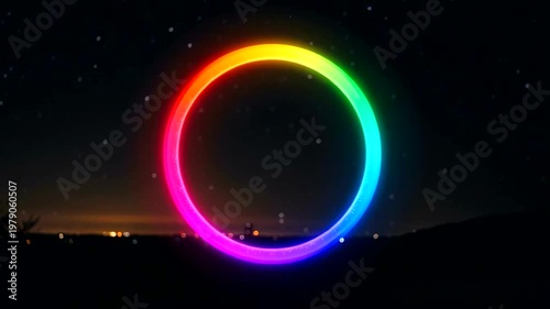 Rainbow Circle Light Installation at Night.