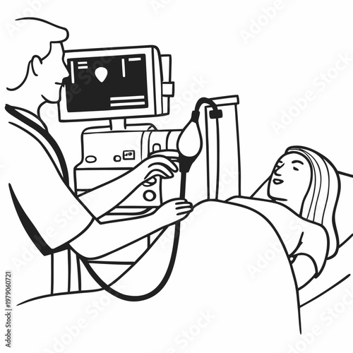 Medical Procedure Illustration Doctor Patient Equipment Screen.